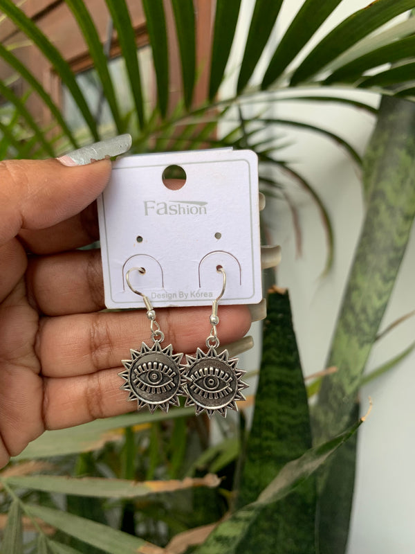 Evil eye silver drop earring