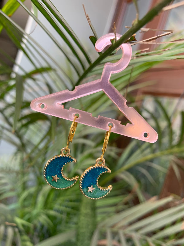 Aqua shade moon star earring