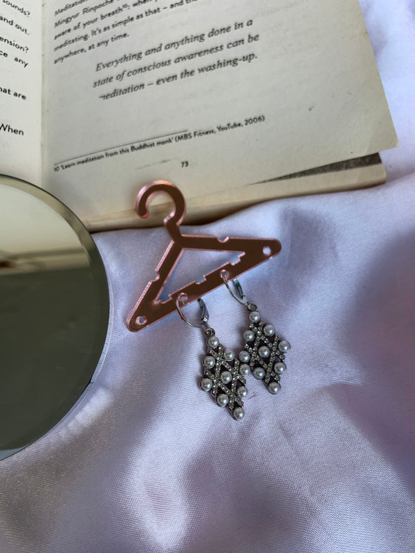 Silver pearl studded drop earring