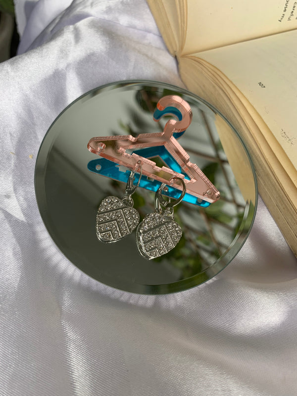 Silver studded heart drop earring