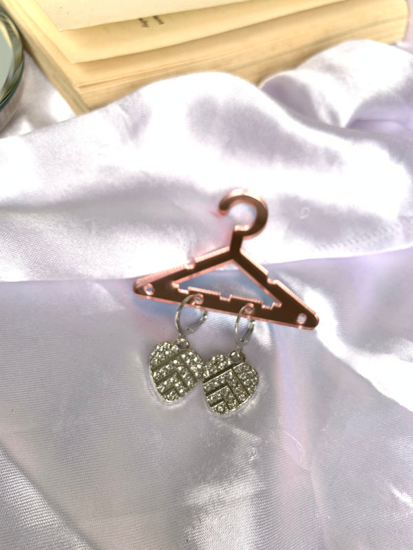 Silver studded heart drop earring