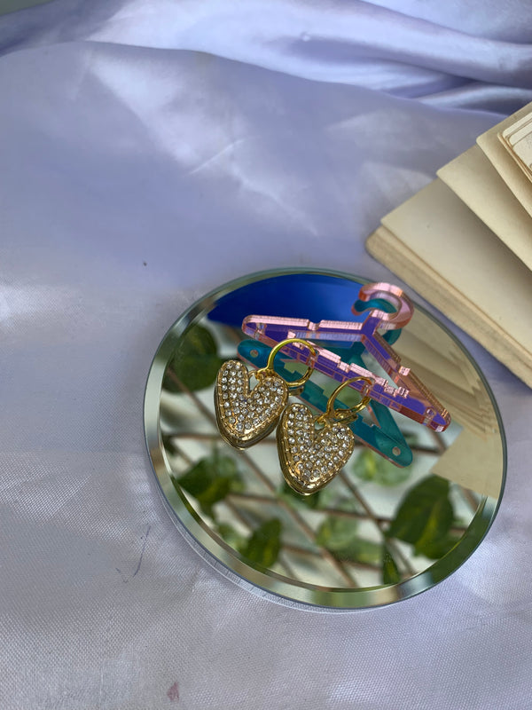 Studded heart drop earring