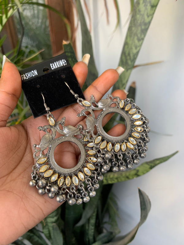 Dual tone drop earring