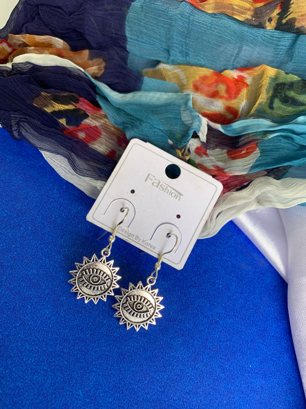 Evil eye silver drop earring
