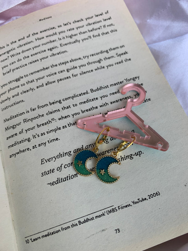 Aqua shade moon star earring