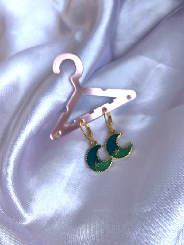 Aqua shade moon star earring