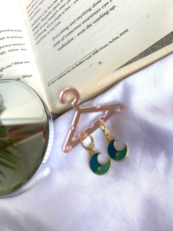 Aqua shade moon star earring