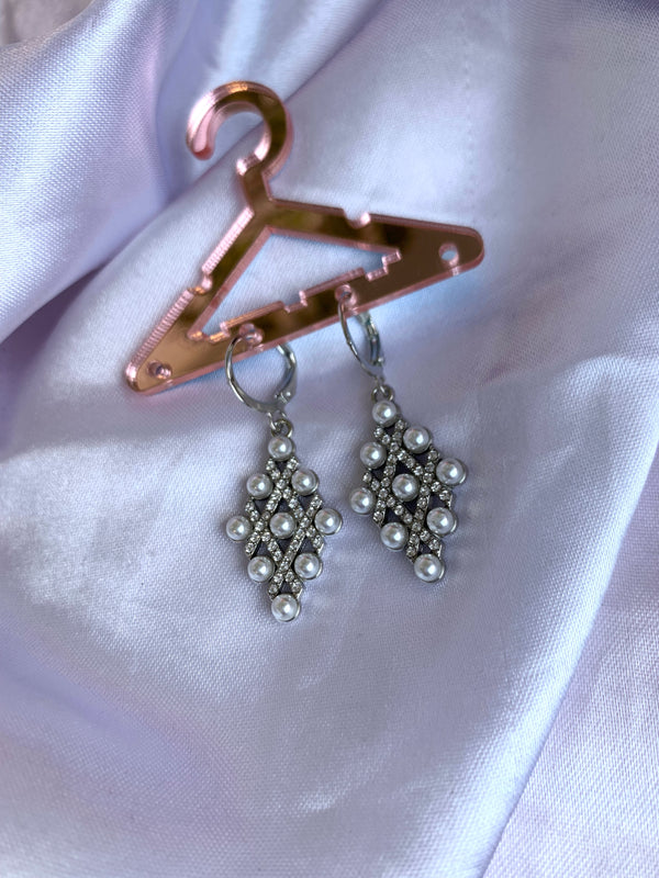 Silver pearl studded drop earring