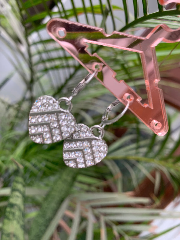 Silver studded heart drop earring