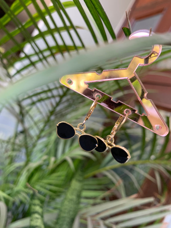 Statement black aviators drop earring