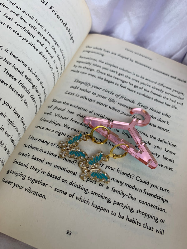 Studded aqua butterfly earring