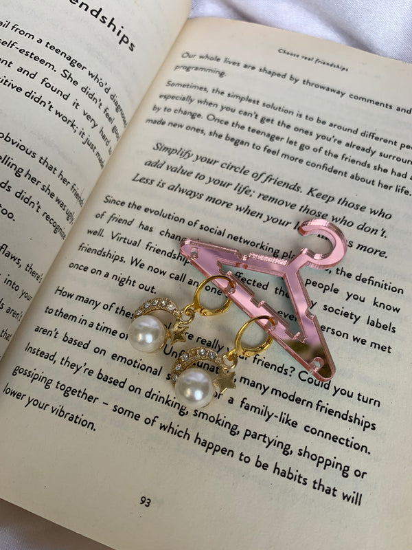 Studded moon star pearl earring