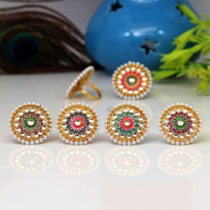 Assorted Color 6 Pieces Of Kundan Meena Rings-0