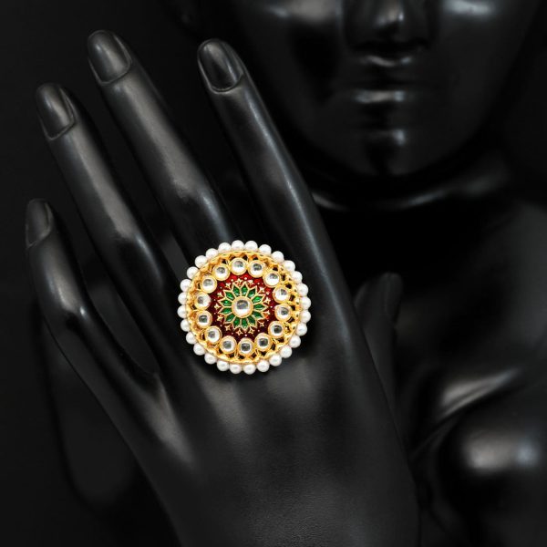 Assorted Color 6 Pieces Of Kundan Meena Rings-12594