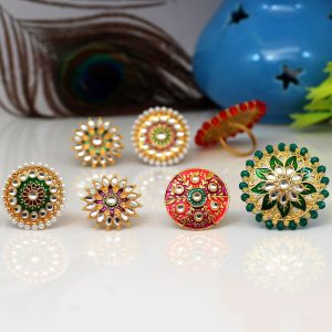 Assorted Color 7 Pieces Of Kundan Meena Rings-0