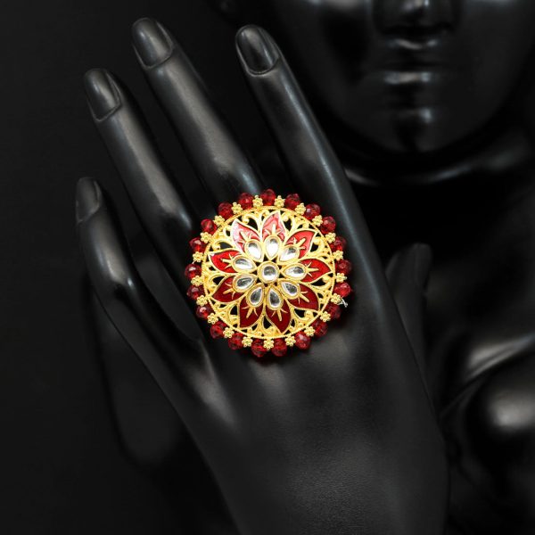 Assorted Color 7 Pieces Of Kundan Meena Rings-12604