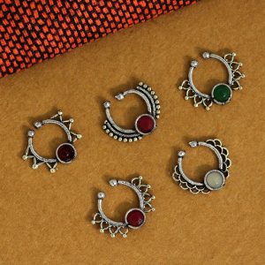 Assorted Color And Design Nose Pin Combo Of 5 Pieces-0
