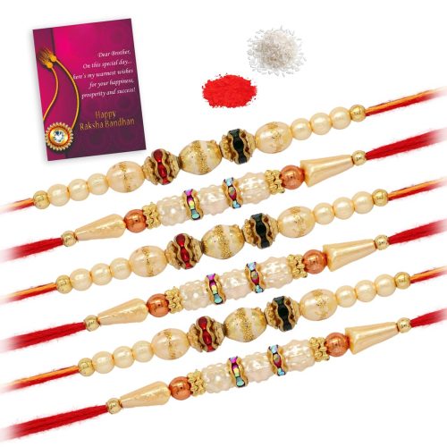 Assorted Color And Design Rakhi Combo Of 6 Pieces