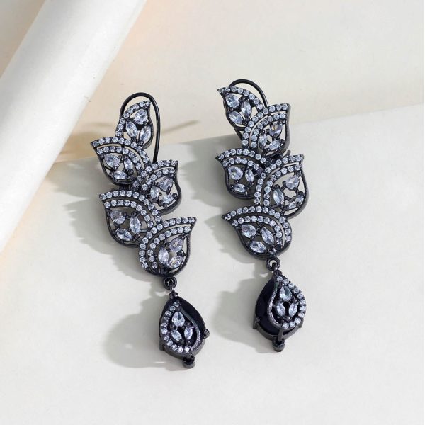 Black Color American Diamond Earrings-16943
