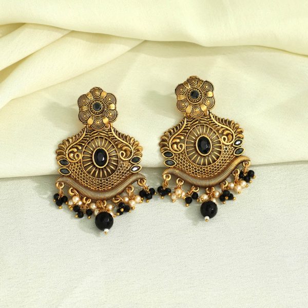 Black Color Antique Earrings-0