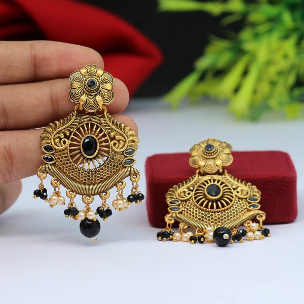 Black Color Antique Earrings-14775