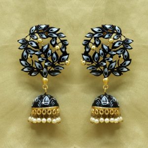 Black Color Beads Meenakari Earrings-0