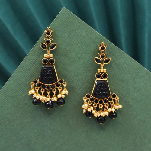 Black Color Carving Stone Antique Earrings