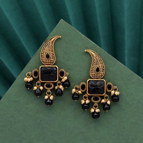 Black Color Carving Stone Antique Earrings