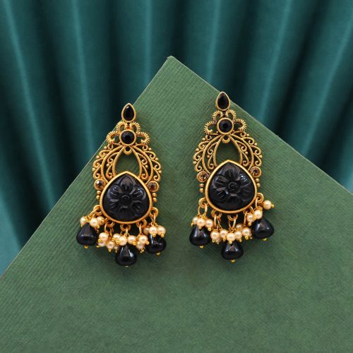 Black Color Carving Stone Antique Earrings