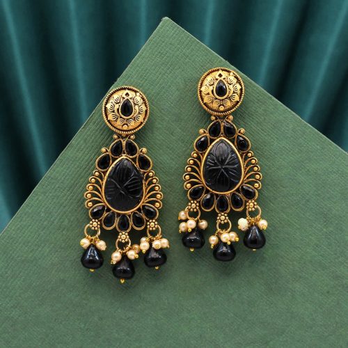 Black Color Carving Stone Antique Earrings