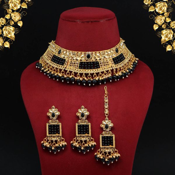 Black Color Choker Kundan Polki Necklace Set-0