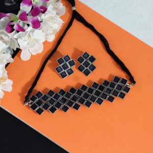 Black Color Choker Oxidised Meena Necklace Set-0