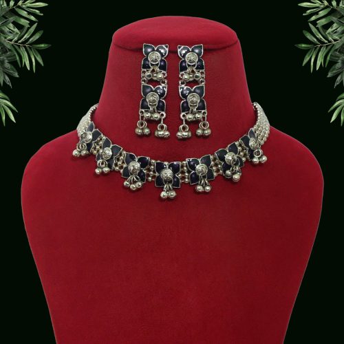 Black Color Choker Oxidised Meena Necklace Set