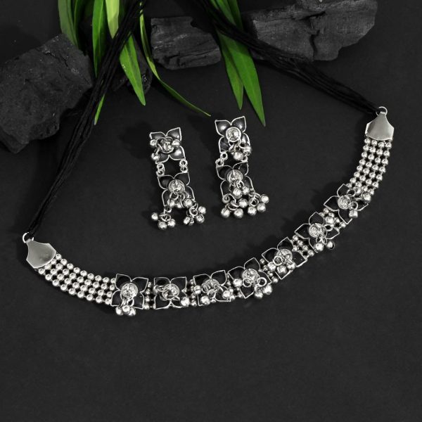 Black Color Choker Oxidised Meena Necklace Set-13035