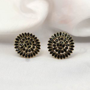 Black Color Color Full Stone Oxidised Earrings-0