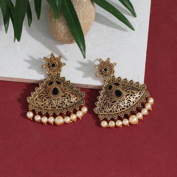 Black Color Colorful Kundan Antique Earrings-14552