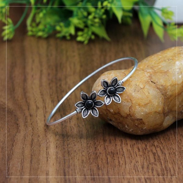 Black Color Glass Stone Oxidised Bracelet-15871