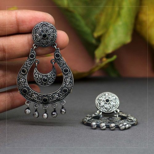 Black Color Glass Stone Oxidised Earrings