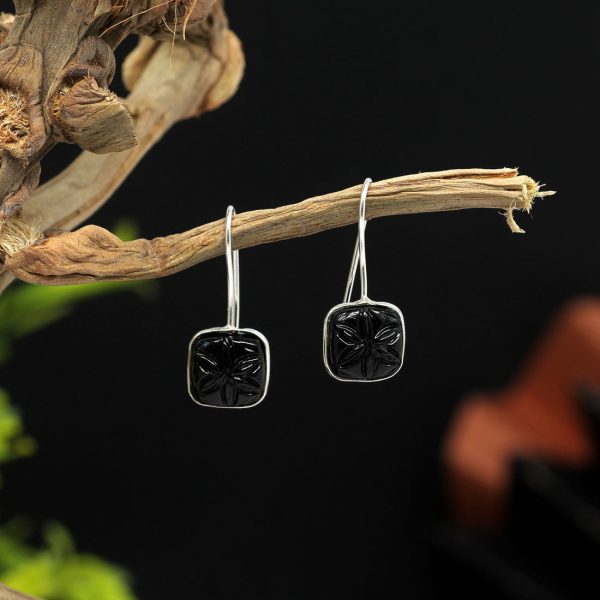 Black Color Glass Stone Oxidised Earrings-0