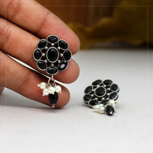 Black Color Glass Stone Oxidised Earrings