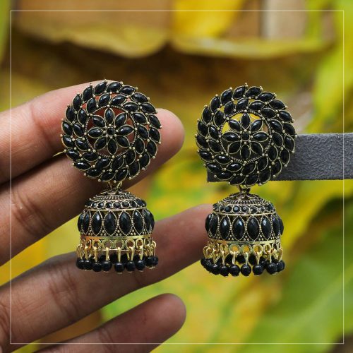 Black Color Glass Stone Oxidised Earrings