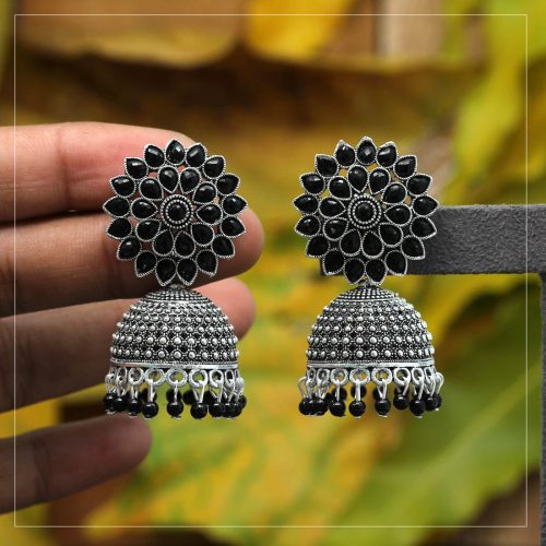 Black Color Glass Stone Oxidised Earrings