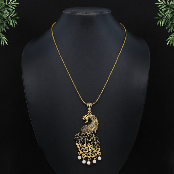 Black Color Glass Stone Peacock Insparied Necklace-0