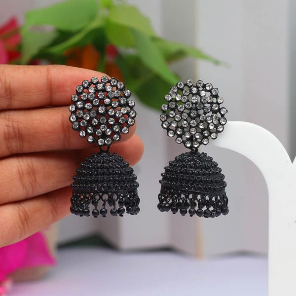 Black Color Jhumka Earrings-13001
