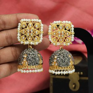 Black Color Kundan Earrings-0