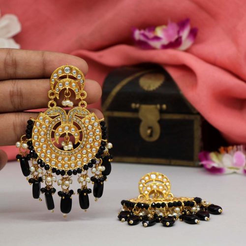 Black Color Kundan Earrings