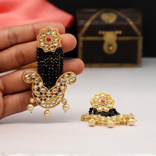 Black Color Kundan Earrings