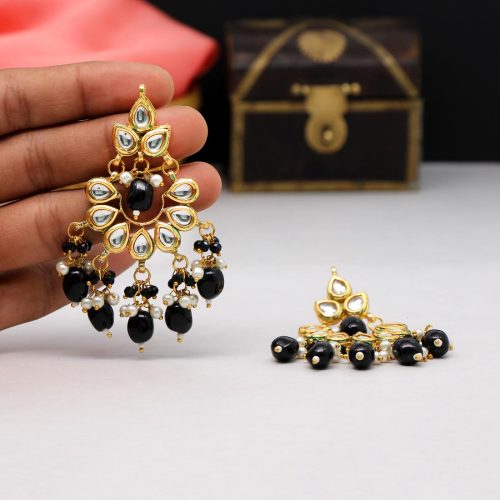 Black Color Kundan Earrings