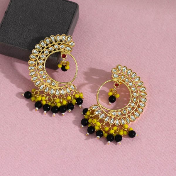 Black Color Kundan Earrings-11639