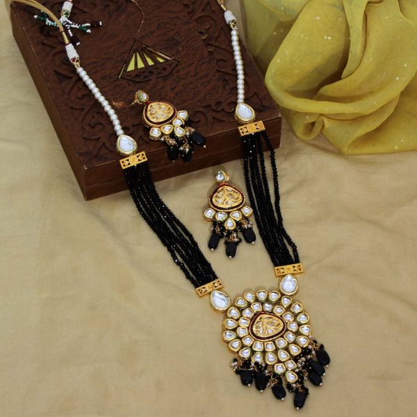 Black Color Kundan Meena Necklace Set-0